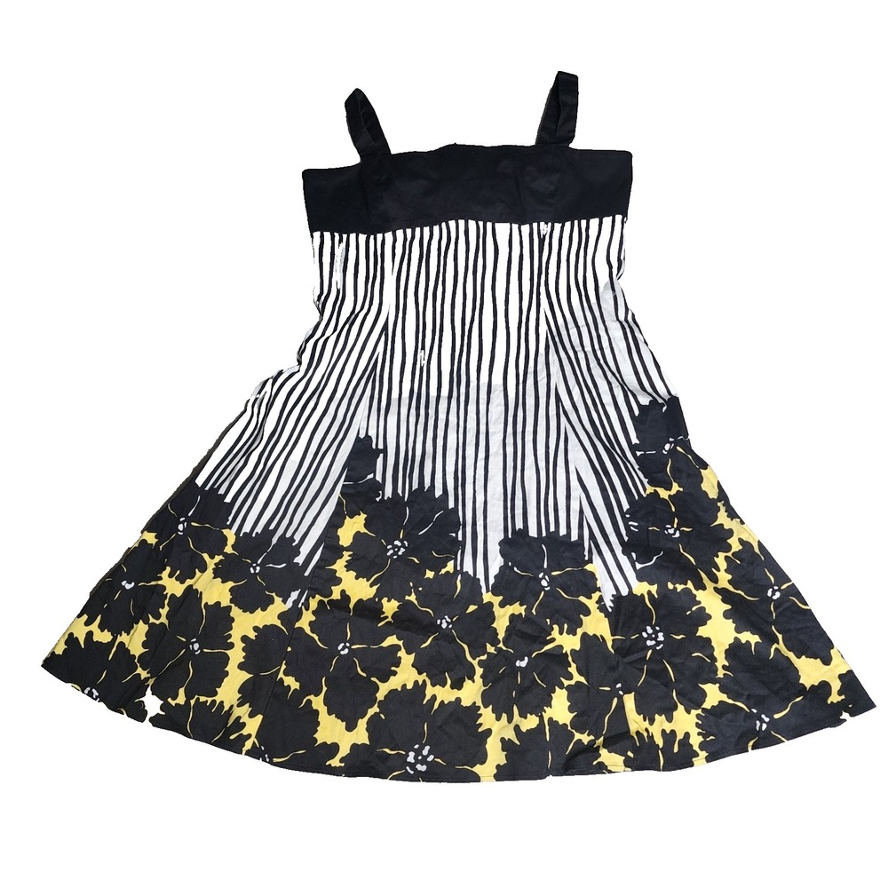 Nine West Black And White Striped And Yellow Floral Hem‎ Fit & Flare Dress Party